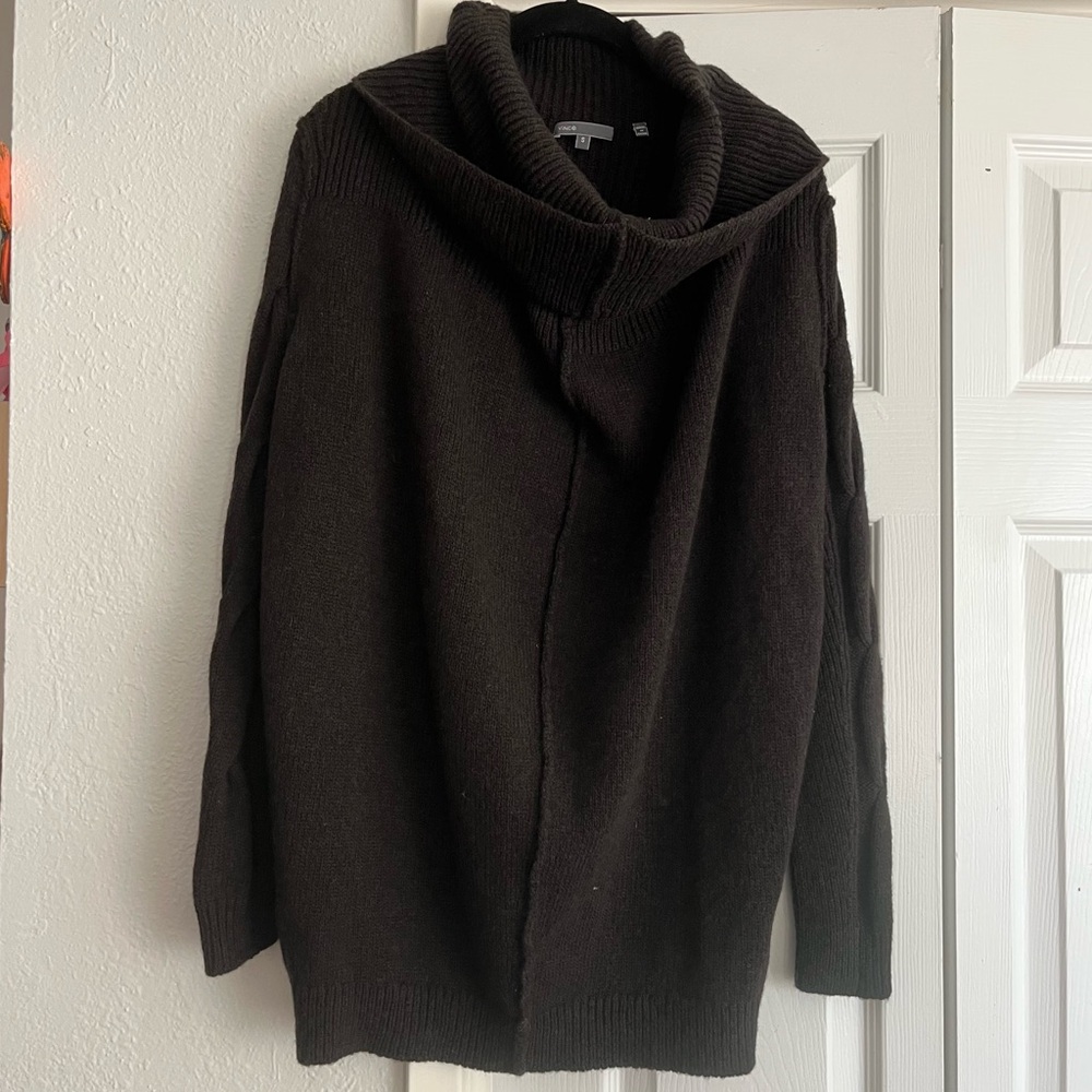 VINCE Merino Wool Camel Hair Cozy Dark Chocolate Brown Knit Sweater Cowl Neck